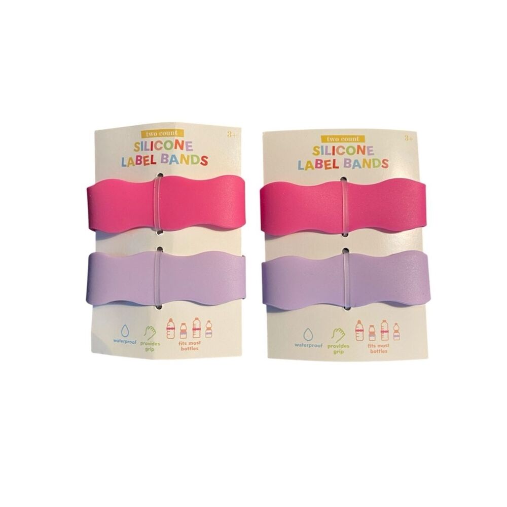 Silicone Label Bands – 2 Pack – Waterproof Bottle Bands – Pink & Lavender – New